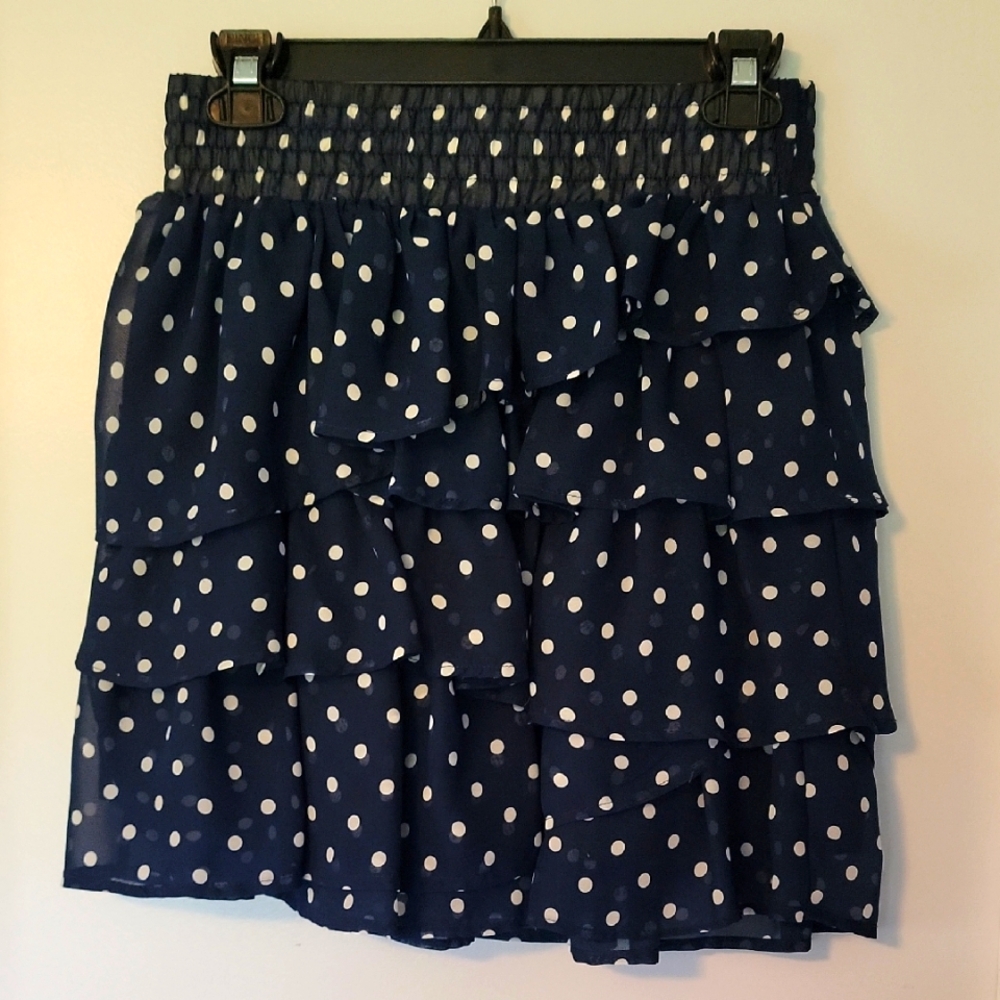 Maurices Navy Polka Dot Ruffle Skirt